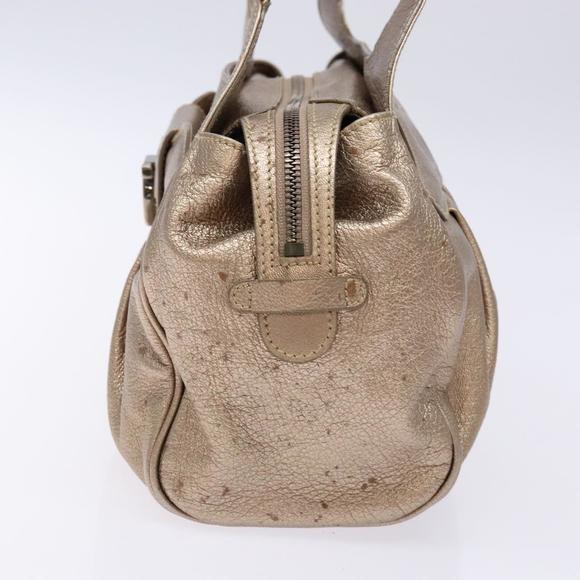 Salvatore Ferragamo Gancini Hand Bag Leather Gold Auth 136922